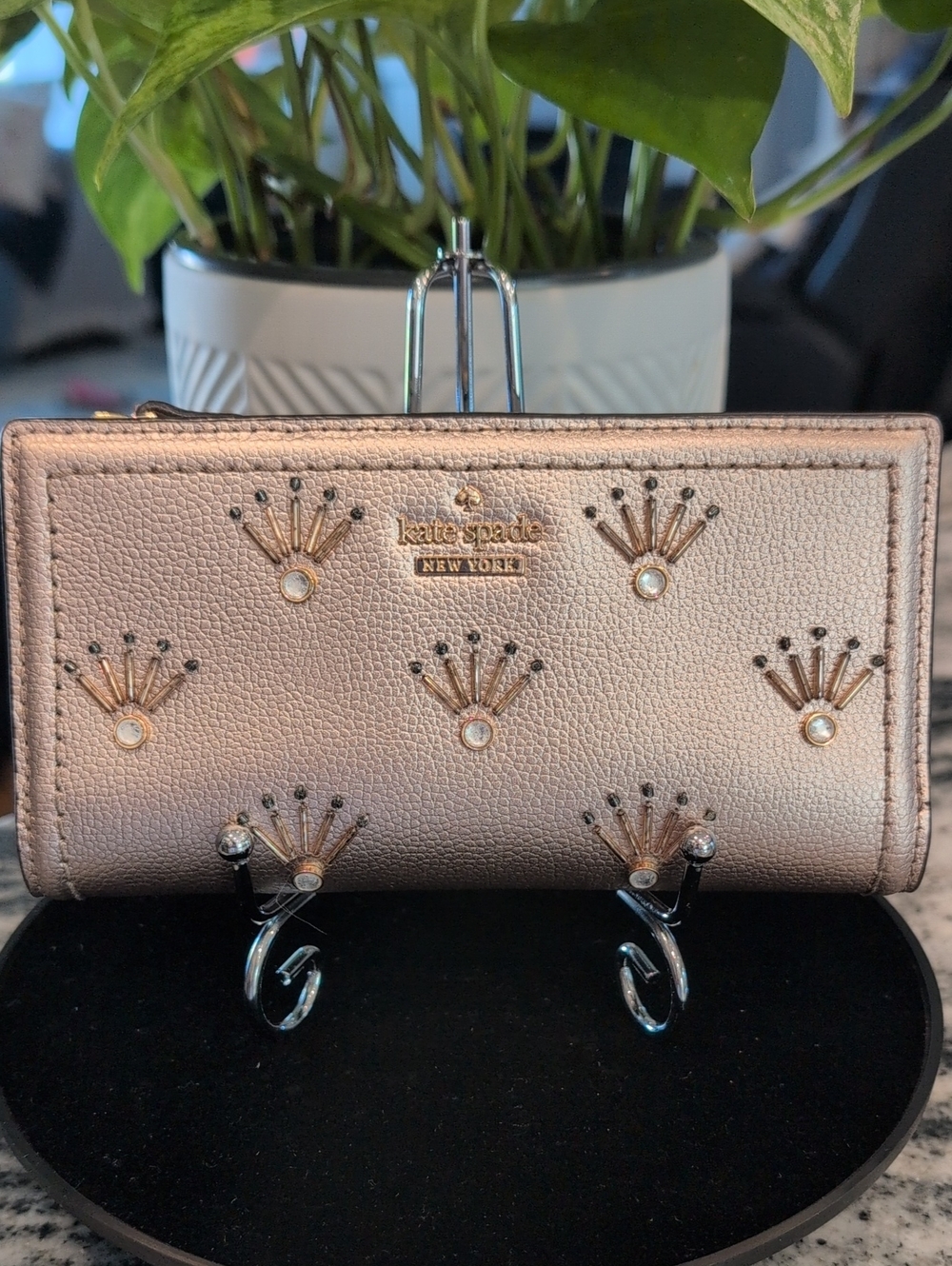 kate spade Rose Gold Beaded Crown Wallet
